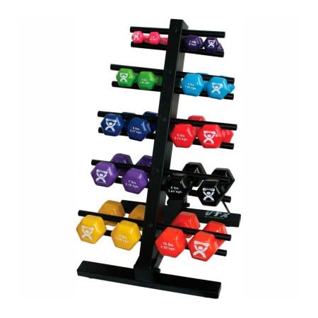 Fabrication Enterprises CanDo Vinyl-Coated Cast Iron Dumbbell Set W/ Floor Rack, 20 Piece Set 10-0579